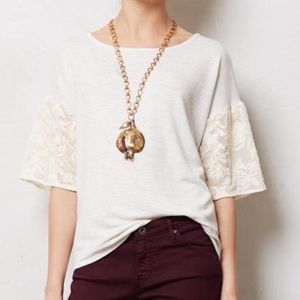 Anthropologie Dolan Left Coast Laced Lantern Top Lace Sleeve Cream Size XS